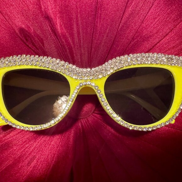 SALE! Sunglasses Yellow Cat Eye Rhinestone Encrusted Bling Womens Accessories. main image 4